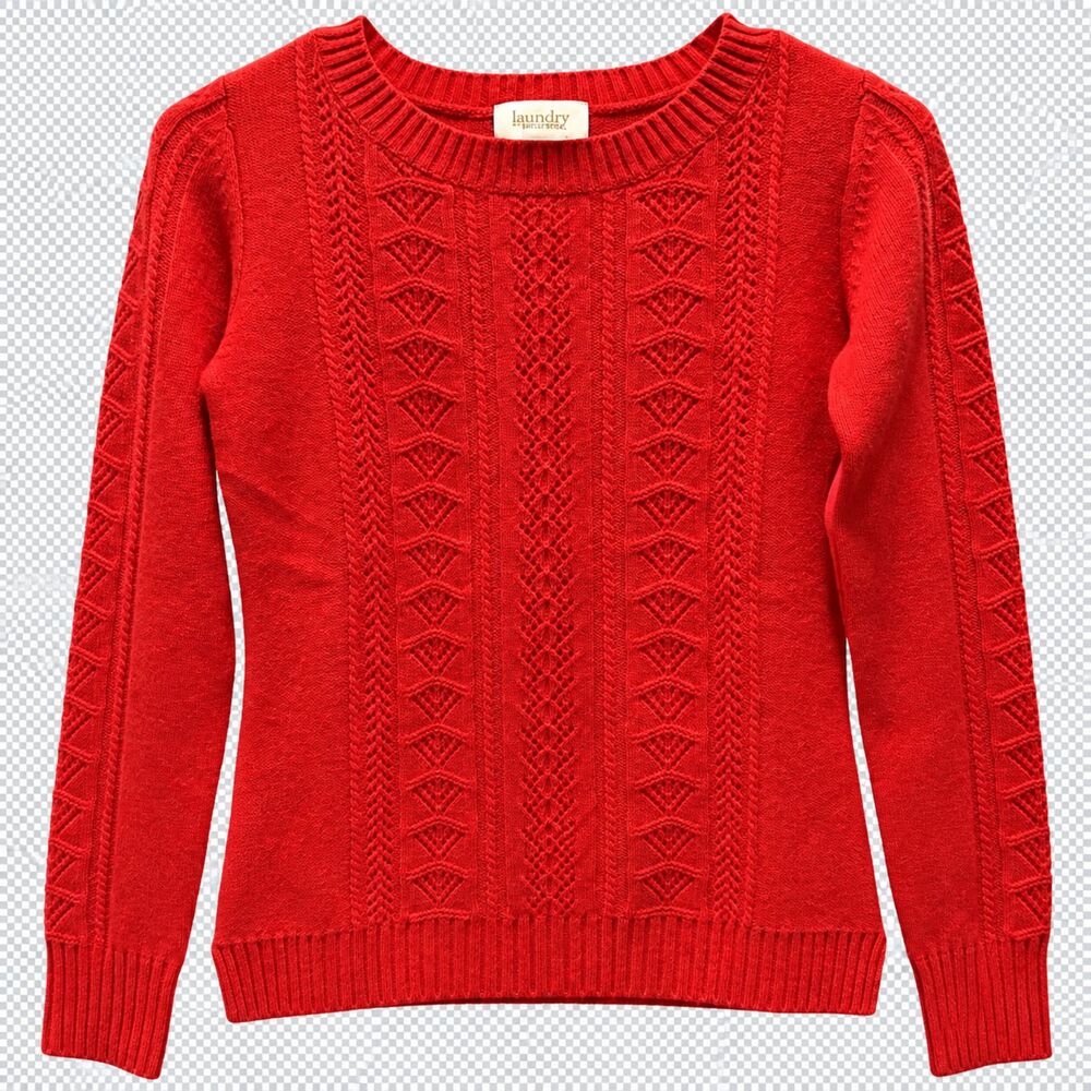 Laundry by Shelli Segal Red Cashmere Sweater XS Cable Knit Crewneck Pullover